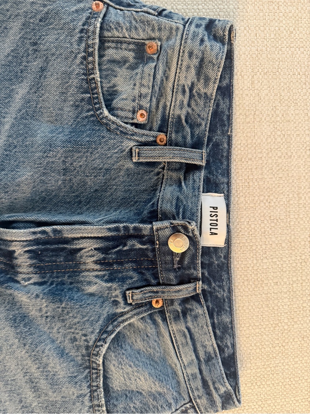 Revolve Pistola Light Blue High Waist A-Line Denim Shorts 24 - Picture 3 of 6
